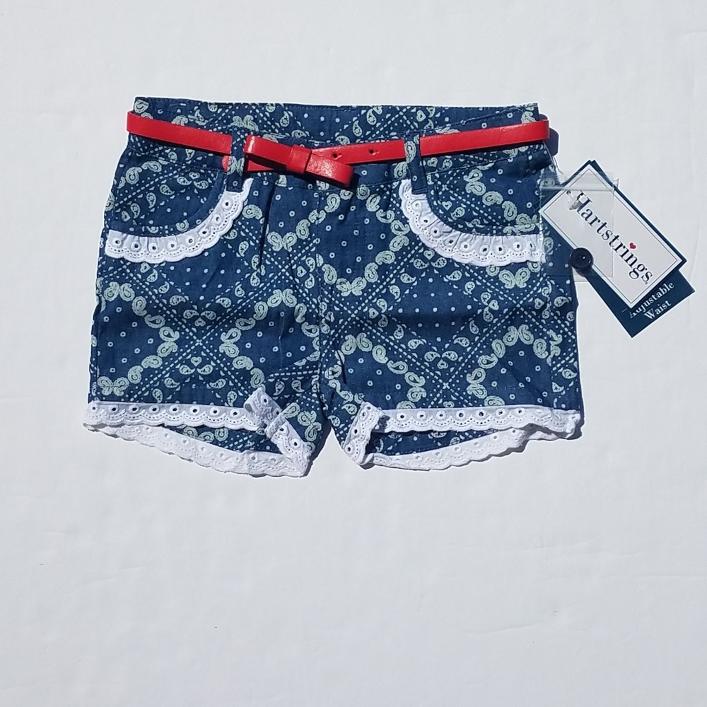Hartstrings Girls Paisley Chambray Denim Lace Shorts + Belt 4T NWT
